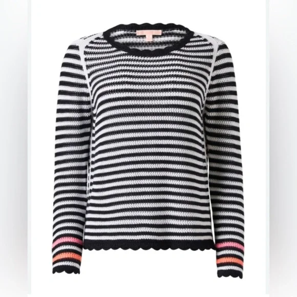 Lisa Todd Black and White Open Knit Sweater 100% cotton Size S - Picture 7 of 9